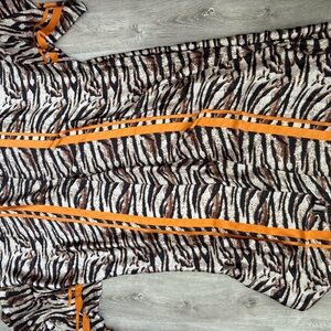 Zebra Print Women's Long Kimono with Orange Accents